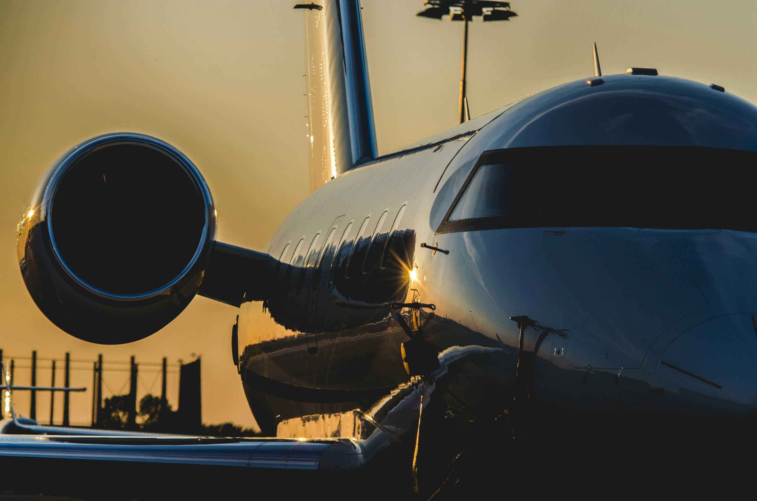 Private Jet with golden hour in the background